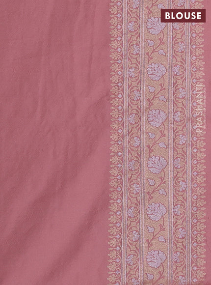 Banarasi semi katan silk saree peach shade with allover silver & gold zari weaves and zari woven border