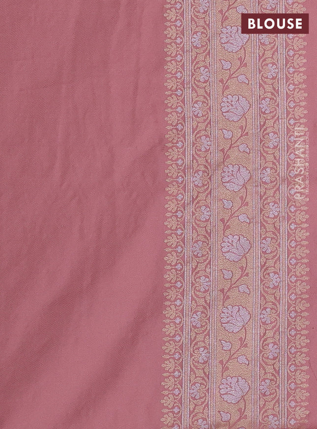 Banarasi semi katan silk saree peach shade with allover silver & gold zari weaves and zari woven border
