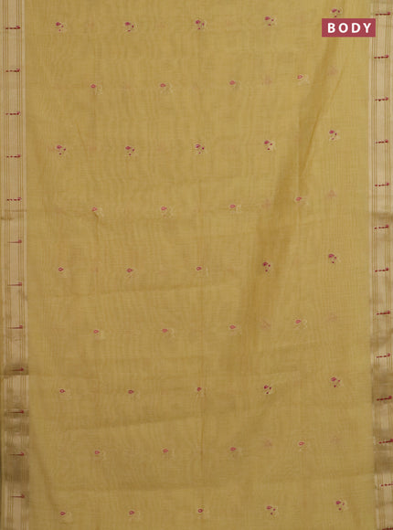 Jamdhani cotton saree pale yellow with thread woven buttas & embroidery work and embroidery jamdhani pallu