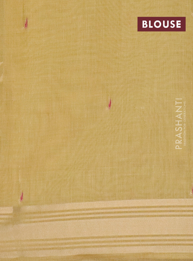 Jamdhani cotton saree pale yellow with thread woven buttas & embroidery work and embroidery jamdhani pallu