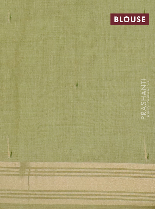 Jamdhani cotton saree pista green with thread woven buttas & embroidery work and embroidery jamdhani pallu