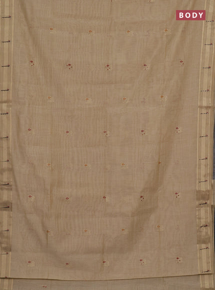 Jamdhani cotton saree sandal with thread woven buttas & embroidery work and embroidery jamdhani pallu
