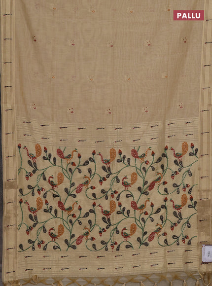 Jamdhani cotton saree sandal with thread woven buttas & embroidery work and embroidery jamdhani pallu