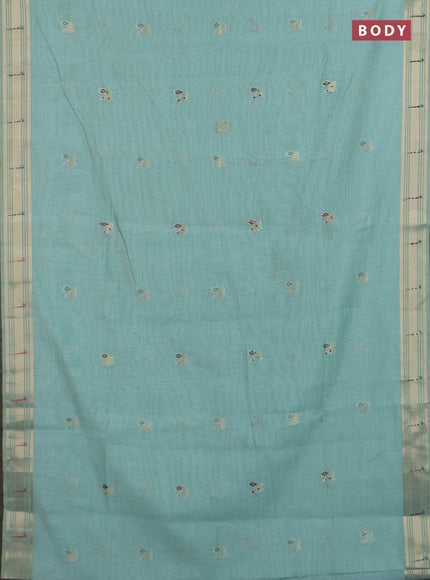 Jamdhani cotton saree teal shade with thread woven buttas & embroidery work and embroidery jamdhani pallu