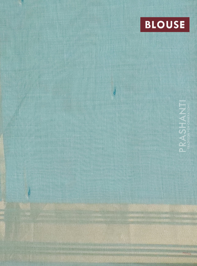 Jamdhani cotton saree teal shade with thread woven buttas & embroidery work and embroidery jamdhani pallu