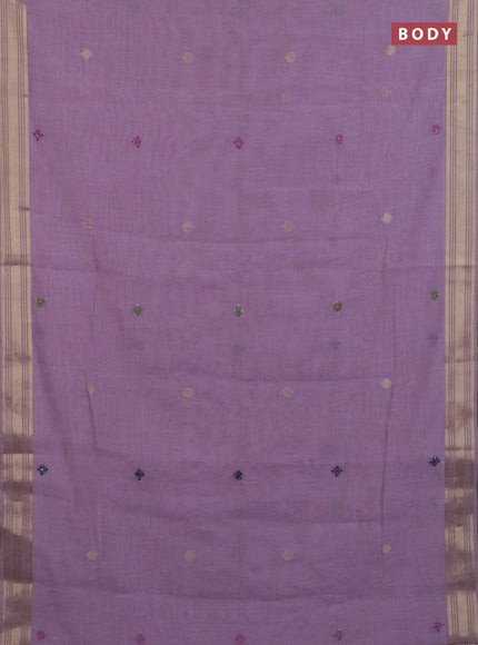 Jamdhani cotton saree lavender with thread woven buttas & embroidery work and embroidery jamdhani pallu