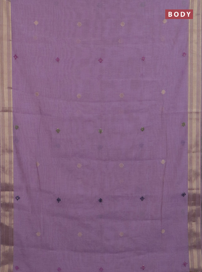 Jamdhani cotton saree lavender with thread woven buttas & embroidery work and embroidery jamdhani pallu