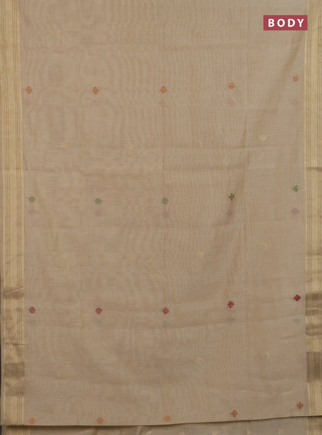Jamdhani cotton saree sandal with thread woven buttas & embroidery work and embroidery jamdhani pallu