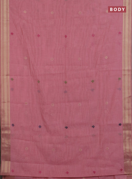 Jamdhani cotton saree peach pink with thread woven buttas & embroidery work and embroidery jamdhani pallu