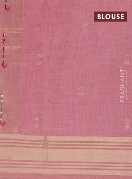 Jamdhani cotton saree peach pink with thread woven buttas & embroidery work and embroidery jamdhani pallu
