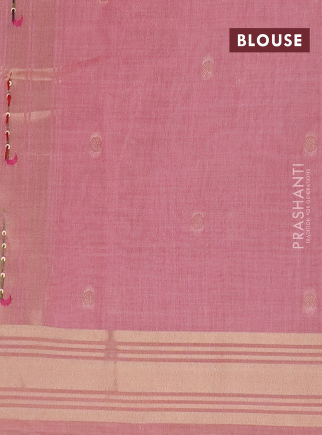 Jamdhani cotton saree peach pink with thread woven buttas & embroidery work and embroidery jamdhani pallu