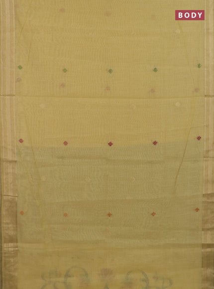 Jamdhani cotton saree pale yellow with thread woven buttas & embroidery work and embroidery jamdhani pallu