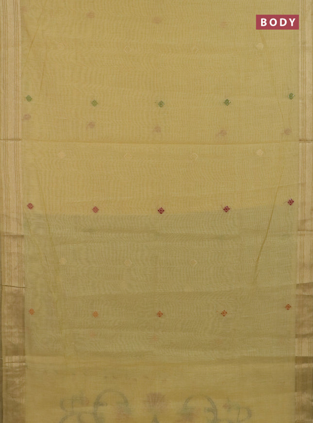 Jamdhani cotton saree pale yellow with thread woven buttas & embroidery work and embroidery jamdhani pallu