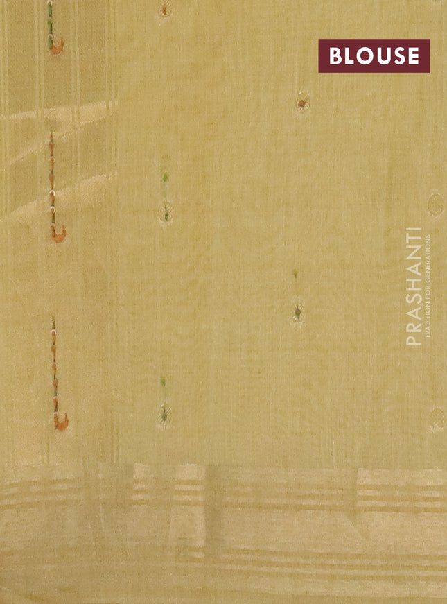 Jamdhani cotton saree pale yellow with thread woven buttas & embroidery work and embroidery jamdhani pallu