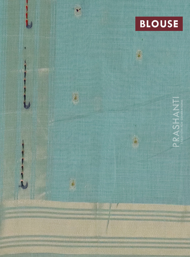 Jamdhani cotton saree teal blue with thread woven buttas & embroidery work and embroidery jamdhani pallu