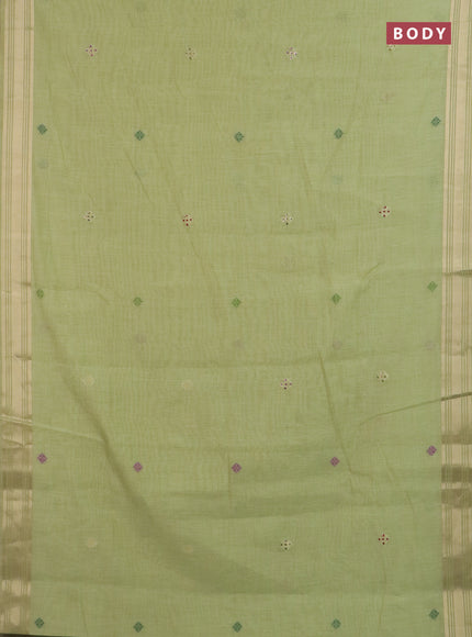 Jamdhani cotton saree pista green with thread woven buttas & embroidery work and embroidery jamdhani pallu