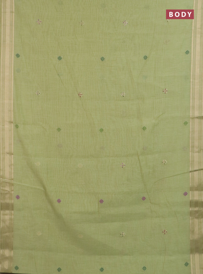 Jamdhani cotton saree pista green with thread woven buttas & embroidery work and embroidery jamdhani pallu