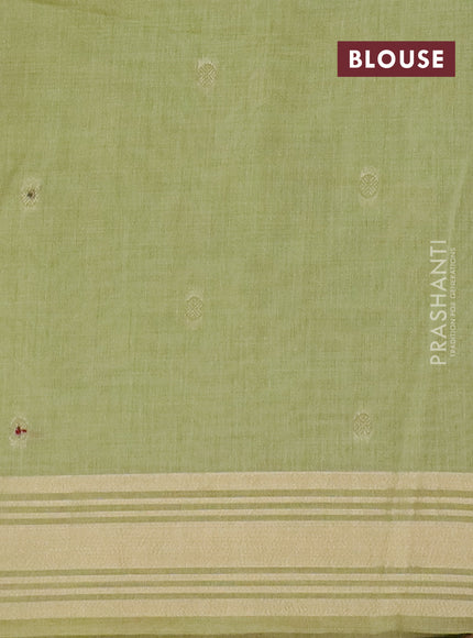 Jamdhani cotton saree pista green with thread woven buttas & embroidery work and embroidery jamdhani pallu