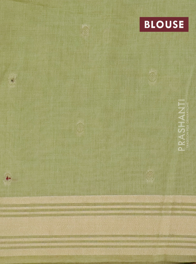 Jamdhani cotton saree pista green with thread woven buttas & embroidery work and embroidery jamdhani pallu