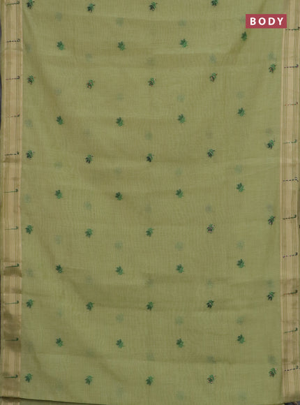 Jamdhani cotton saree pista green with thread woven buttas & embroidery work and embroidery jamdhani pallu