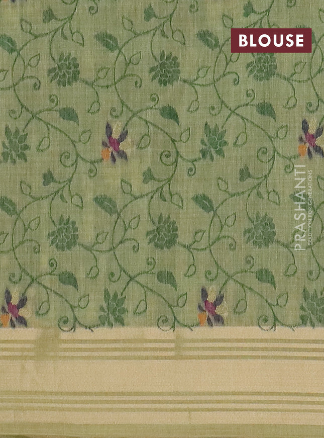 Jamdhani cotton saree pista green with thread woven buttas & embroidery work and embroidery jamdhani pallu