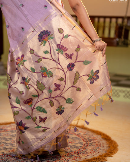 Jamdhani cotton saree lavender with thread woven buttas & embroidery work and embroidery jamdhani pallu
