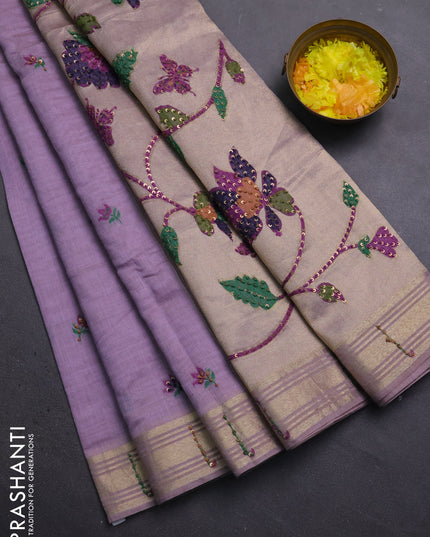 Jamdhani cotton saree lavender with thread woven buttas & embroidery work and embroidery jamdhani pallu