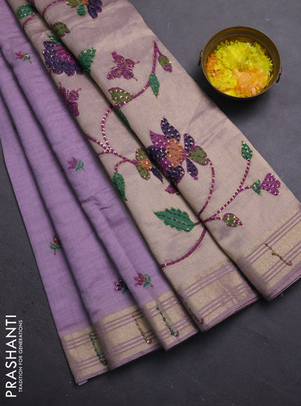 Jamdhani cotton saree lavender with thread woven buttas & embroidery work and embroidery jamdhani pallu