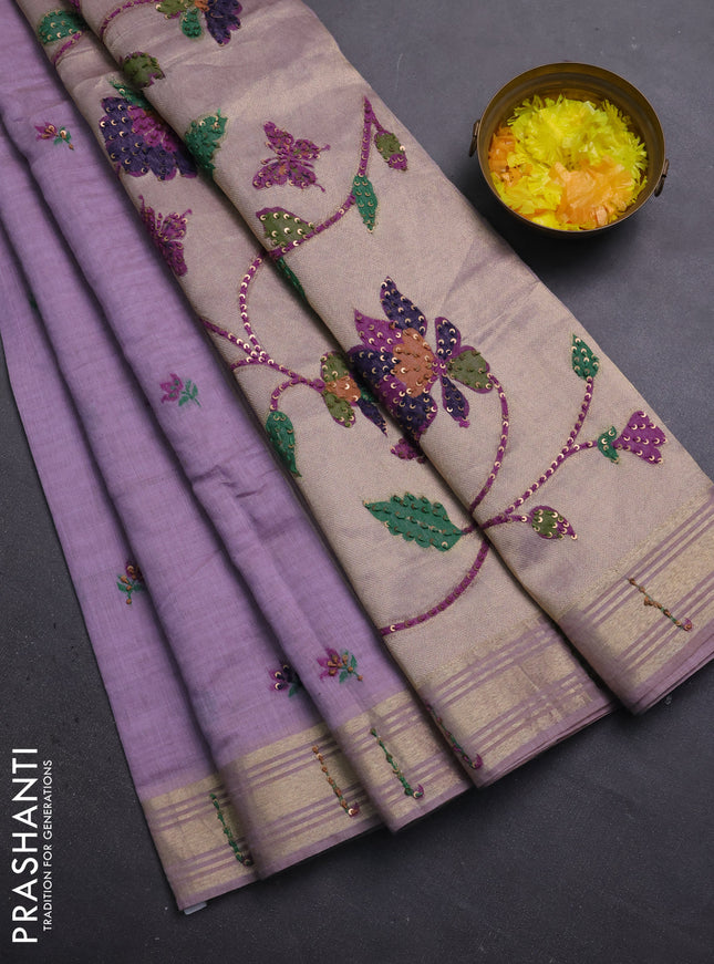 Jamdhani cotton saree lavender with thread woven buttas & embroidery work and embroidery jamdhani pallu