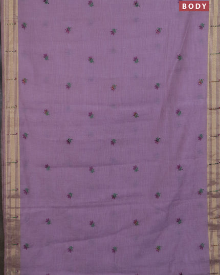 Jamdhani cotton saree lavender with thread woven buttas & embroidery work and embroidery jamdhani pallu