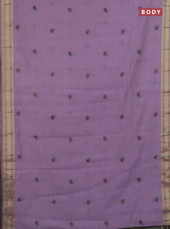 Jamdhani cotton saree lavender with thread woven buttas & embroidery work and embroidery jamdhani pallu