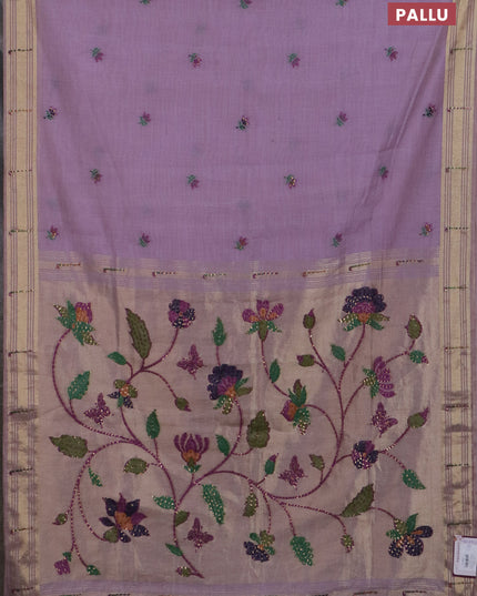 Jamdhani cotton saree lavender with thread woven buttas & embroidery work and embroidery jamdhani pallu