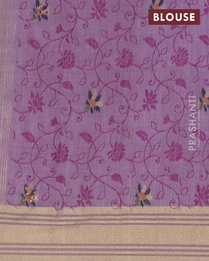 Jamdhani cotton saree lavender with thread woven buttas & embroidery work and embroidery jamdhani pallu