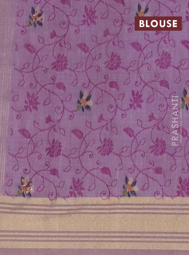 Jamdhani cotton saree lavender with thread woven buttas & embroidery work and embroidery jamdhani pallu