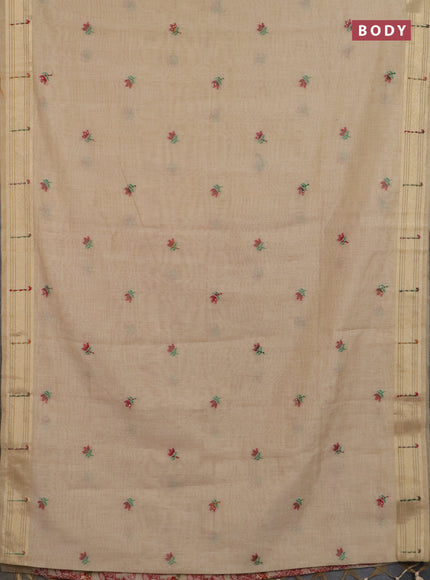 Jamdhani cotton saree sandal with thread woven buttas & embroidery work and embroidery jamdhani pallu