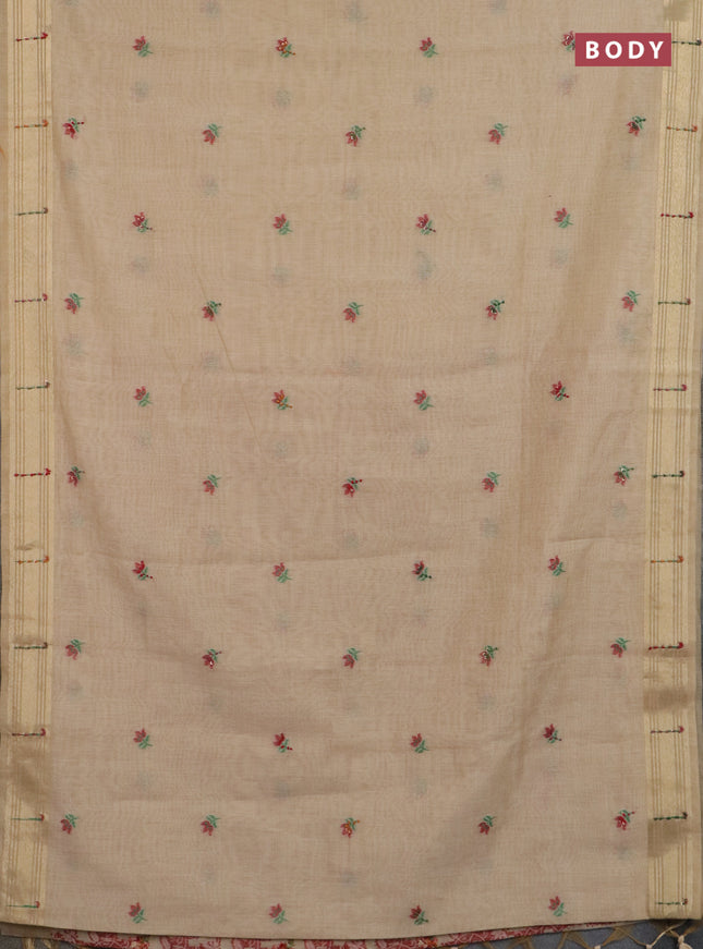 Jamdhani cotton saree sandal with thread woven buttas & embroidery work and embroidery jamdhani pallu