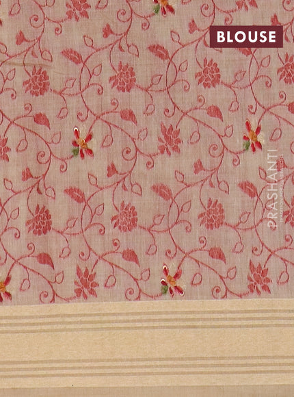 Jamdhani cotton saree sandal with thread woven buttas & embroidery work and embroidery jamdhani pallu