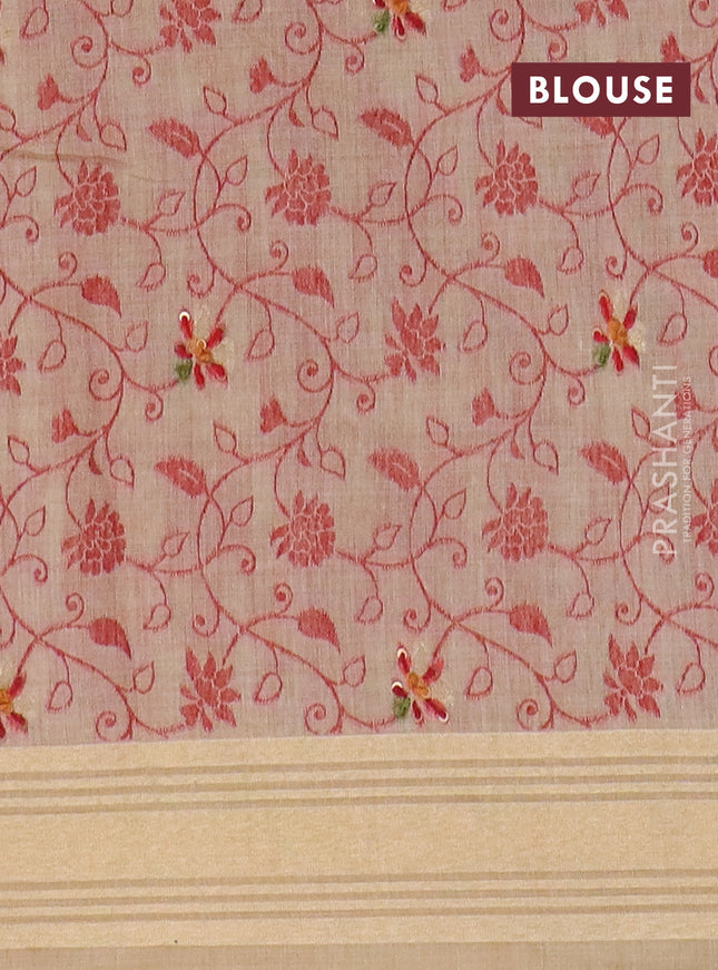 Jamdhani cotton saree sandal with thread woven buttas & embroidery work and embroidery jamdhani pallu
