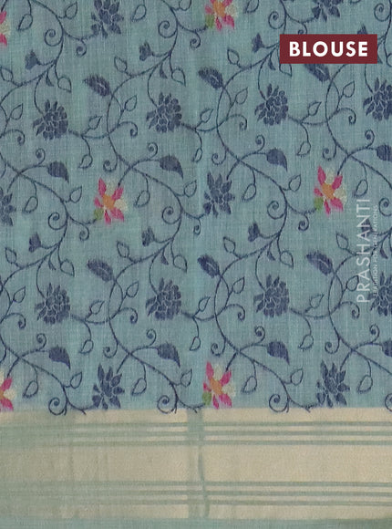 Jamdhani cotton saree teal blue shade with thread woven buttas & embroidery work and embroidery jamdhani pallu