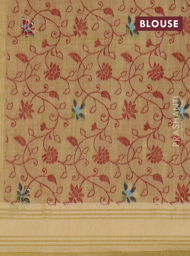 Jamdhani cotton saree pale yellow with thread woven buttas & embroidery work and embroidery jamdhani pallu