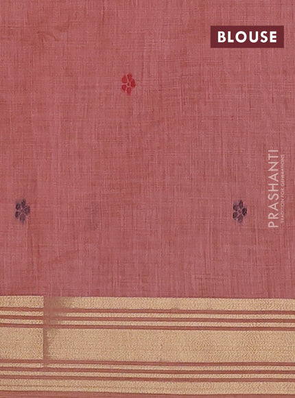 Jamdhani cotton saree peach shade with thread woven buttas & embroidery work and embroidery jamdhani pallu