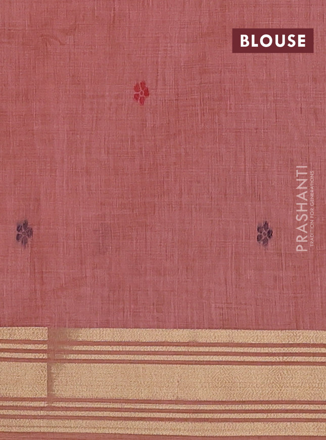 Jamdhani cotton saree peach shade with thread woven buttas & embroidery work and embroidery jamdhani pallu