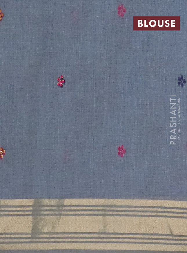 Jamdhani cotton saree bluish grey with thread woven buttas & embroidery work and embroidery jamdhani pallu