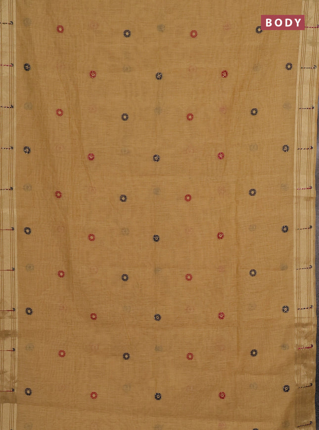 Jamdhani cotton saree sandal with thread woven buttas & embroidery work and embroidery jamdhani pallu