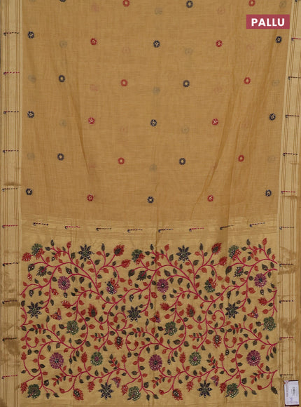 Jamdhani cotton saree sandal with thread woven buttas & embroidery work and embroidery jamdhani pallu