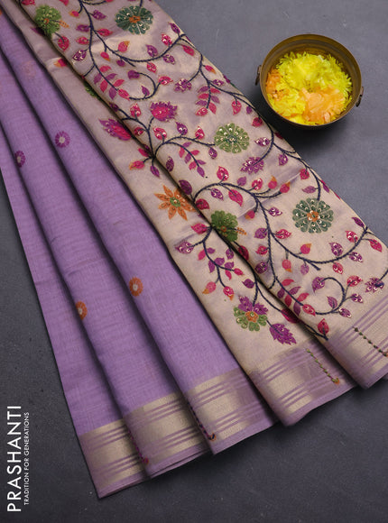 Jamdhani cotton saree lavender with thread woven buttas & embroidery work and embroidery jamdhani pallu