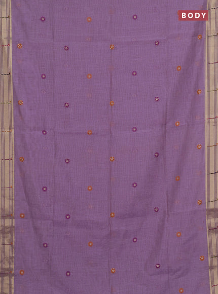 Jamdhani cotton saree lavender with thread woven buttas & embroidery work and embroidery jamdhani pallu