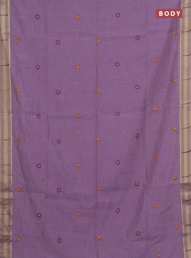 Jamdhani cotton saree lavender with thread woven buttas & embroidery work and embroidery jamdhani pallu