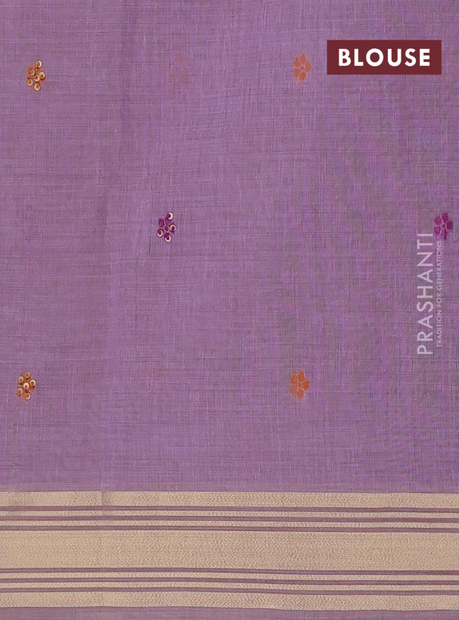 Jamdhani cotton saree lavender with thread woven buttas & embroidery work and embroidery jamdhani pallu