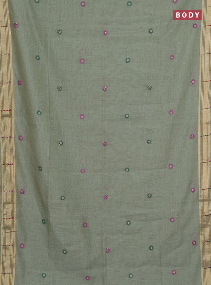 Jamdhani cotton saree pastel green with thread woven buttas & embroidery work and embroidery jamdhani pallu